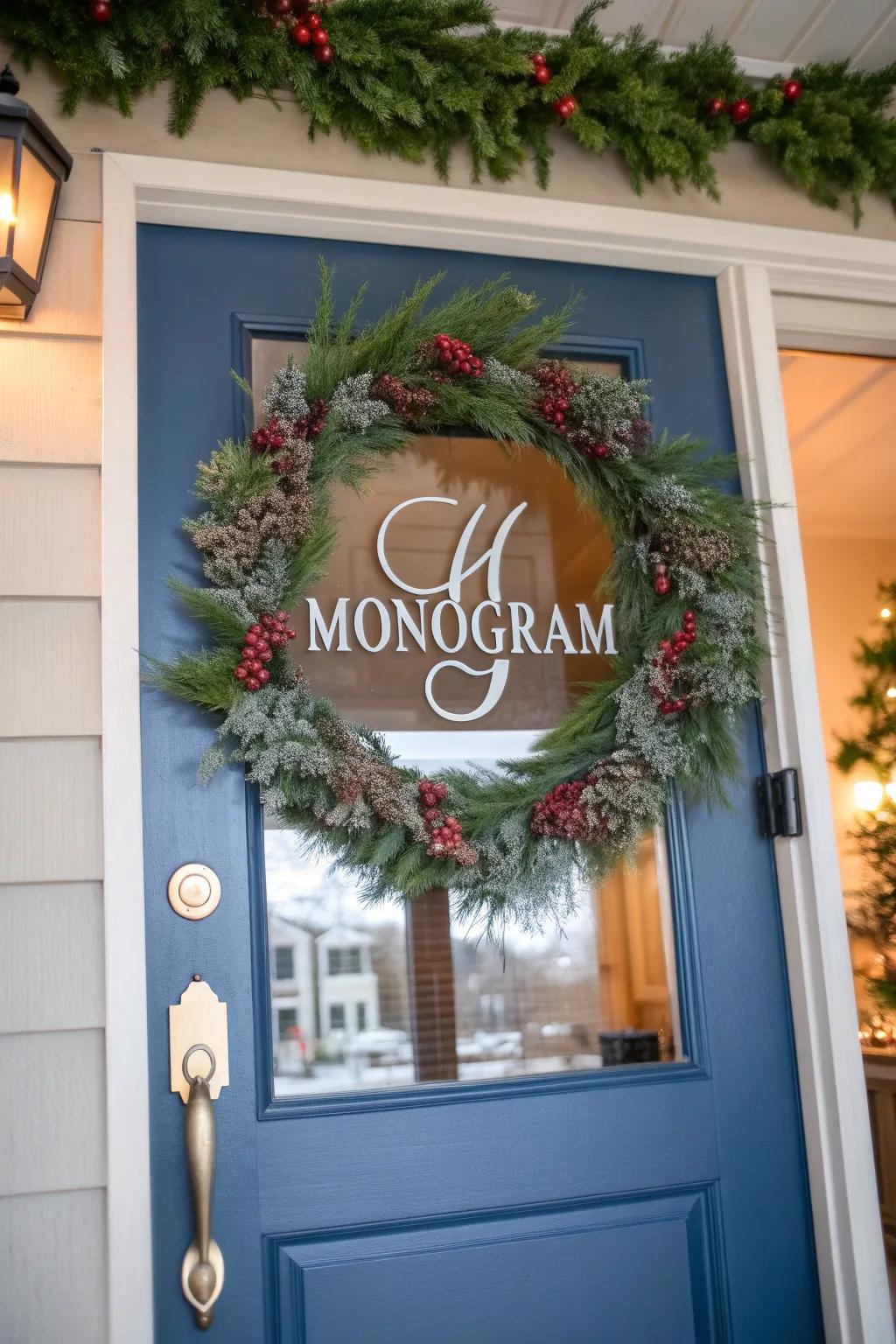 A monogram wreath adds a personal touch to your entrance.