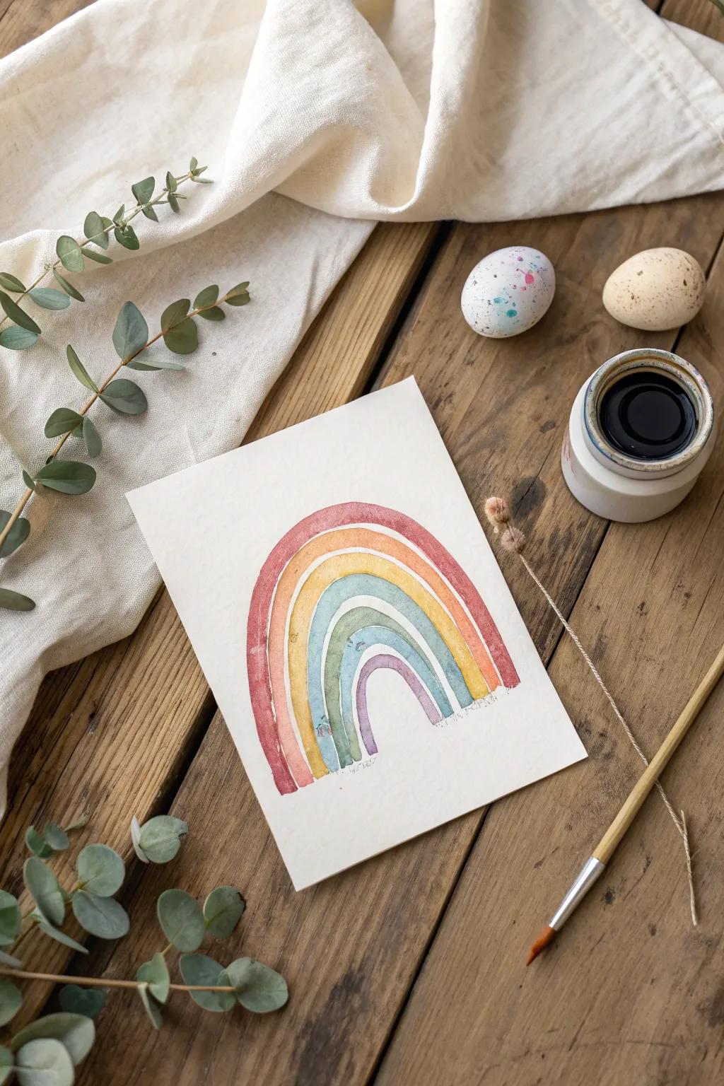 Bring a splash of vibrant joy to your Easter greetings with a bold watercolor rainbow card. 🌈✨ #EasterArt #WatercolorMagic