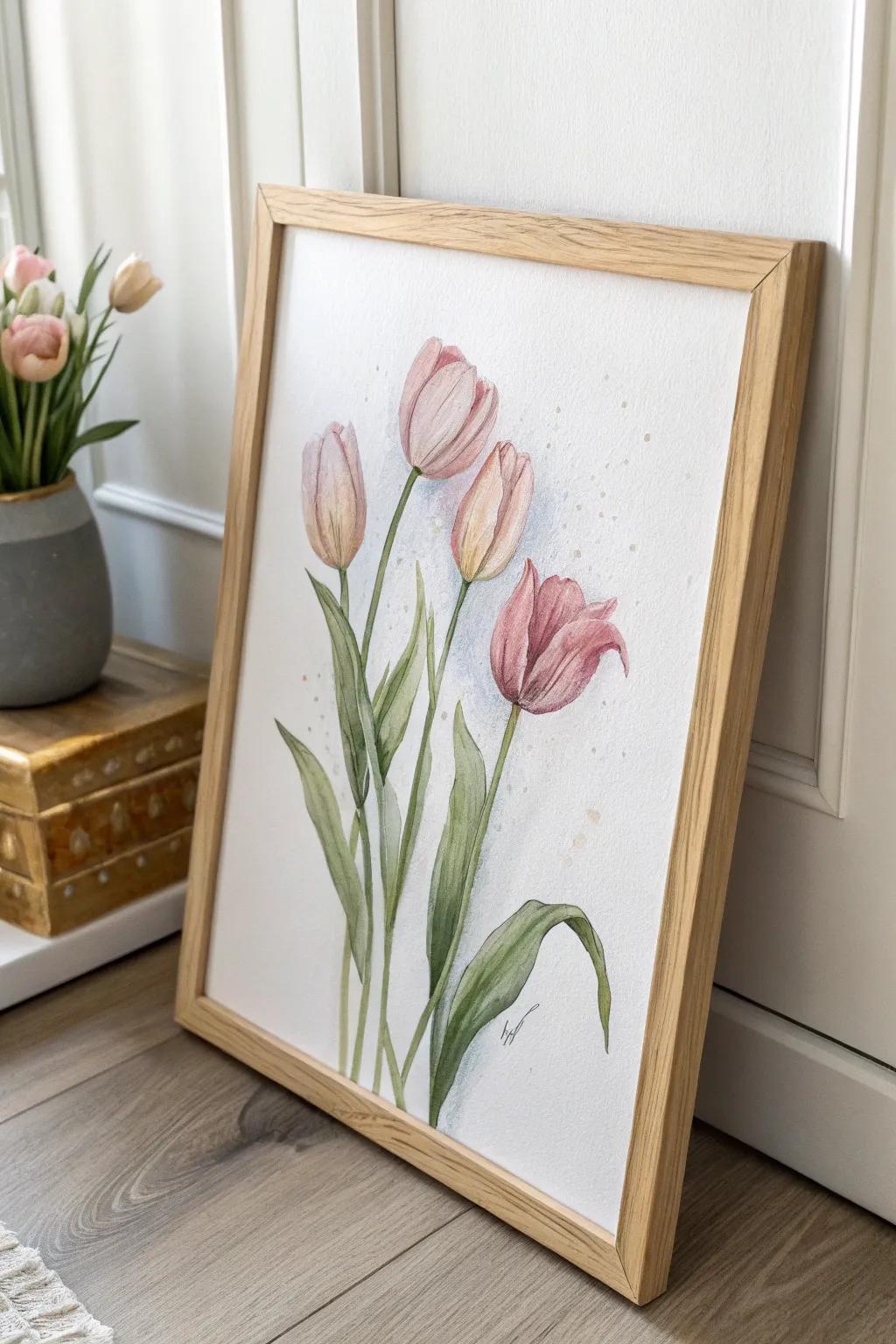 Embrace elegance with delicate watercolor tulips, where simplicity meets artistry.