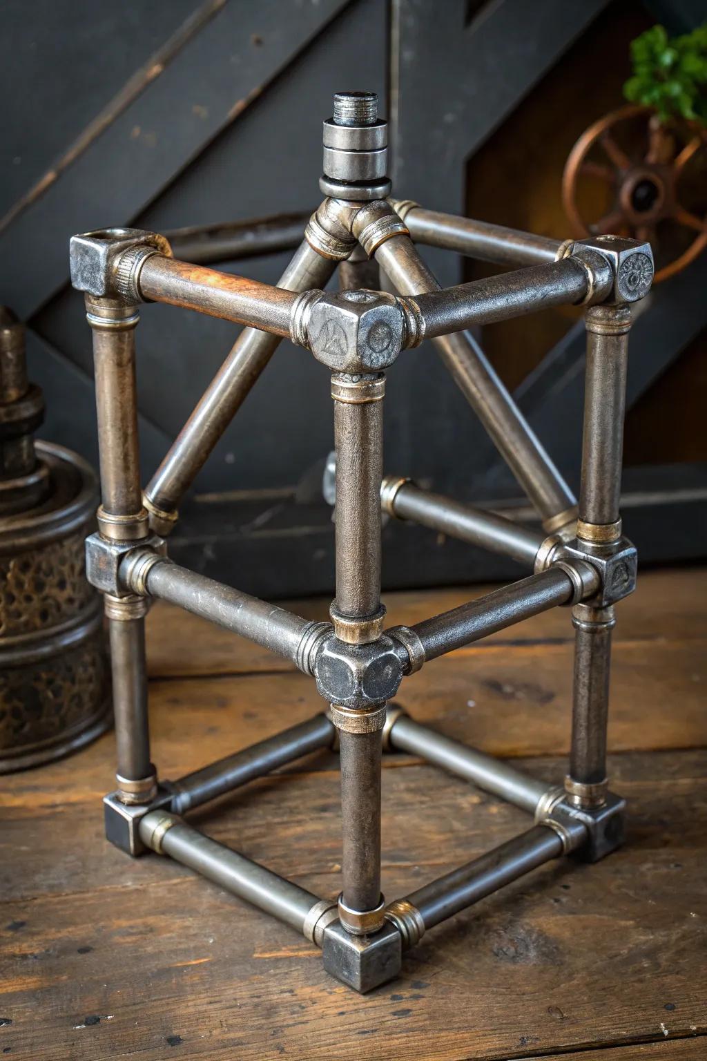 Elevate your space with a bold, steampunk-inspired pipe stand crafted from industrial steel.