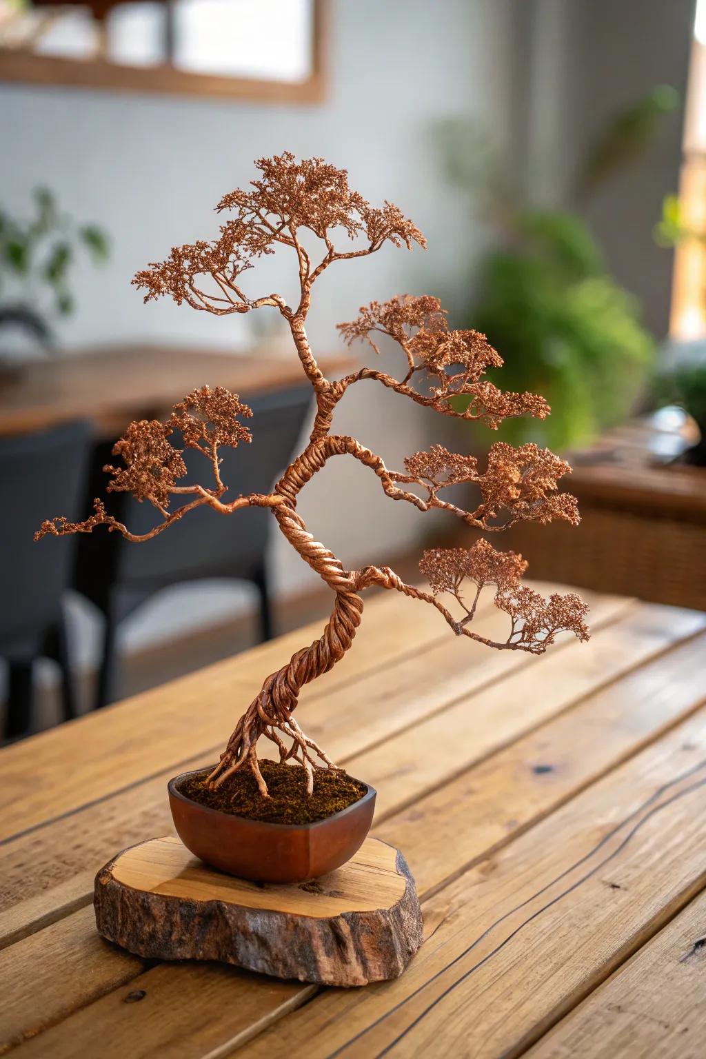 Discover the art of nature with this handcrafted wire bonsai tree, where every detail tells a story.