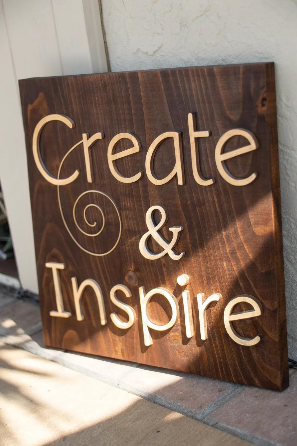 Ignite your creativity with a handcrafted wooden sign that inspires every project.