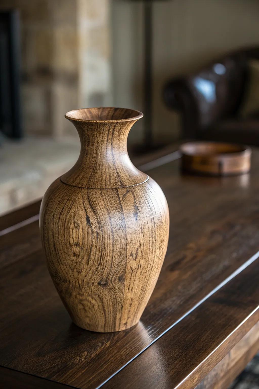 Elevate your decor with the timeless charm of a handcrafted rustic wooden vase.