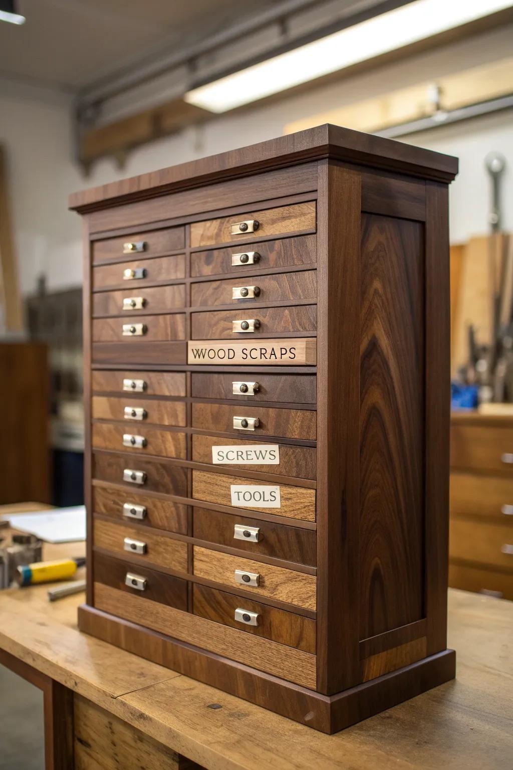Masterpiece of Organization: Custom cabinetry that transforms your wood shop into a haven of order and efficiency.