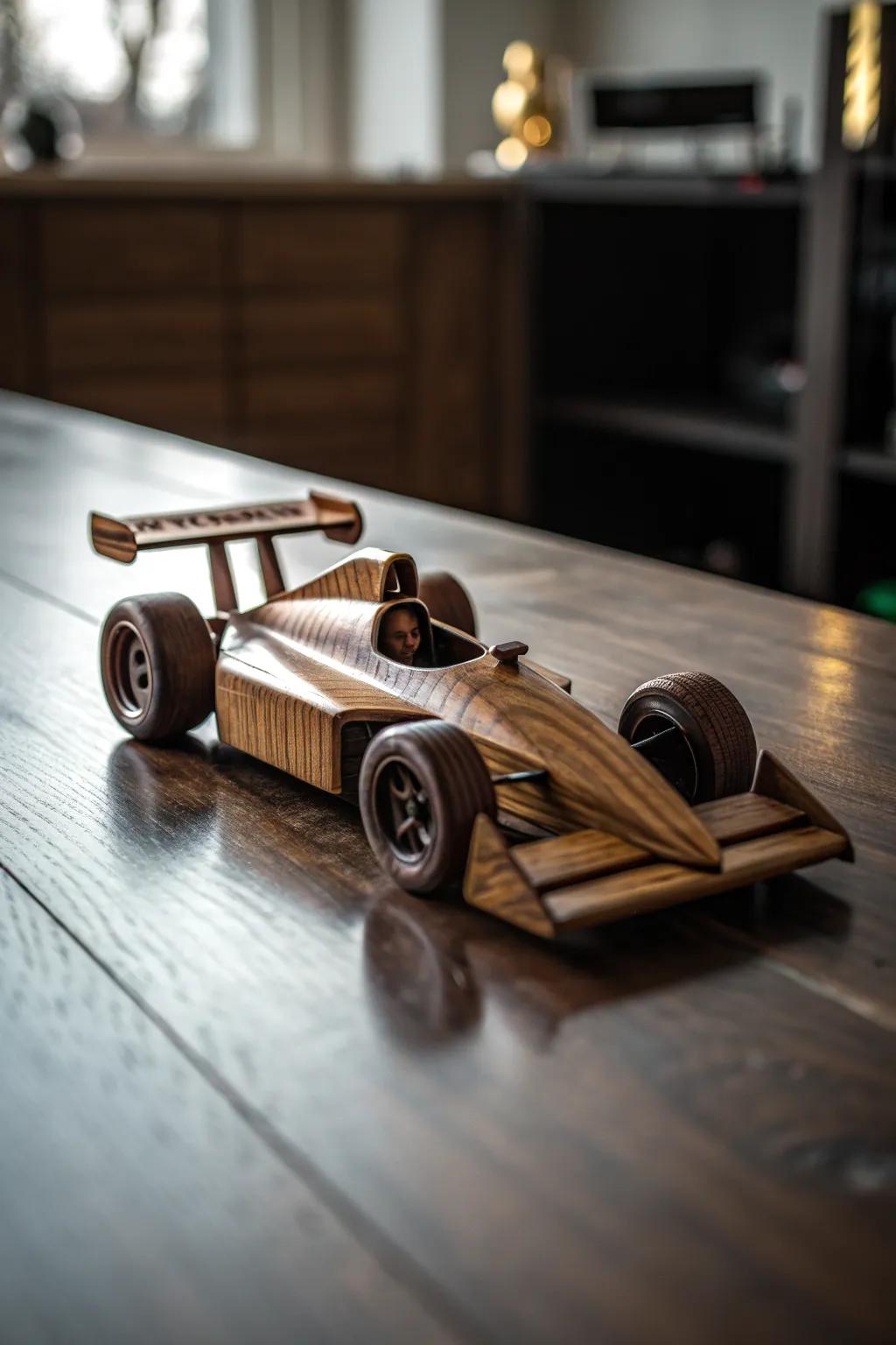 Rev up your creativity with this handcrafted wooden race car, where craftsmanship meets speed.