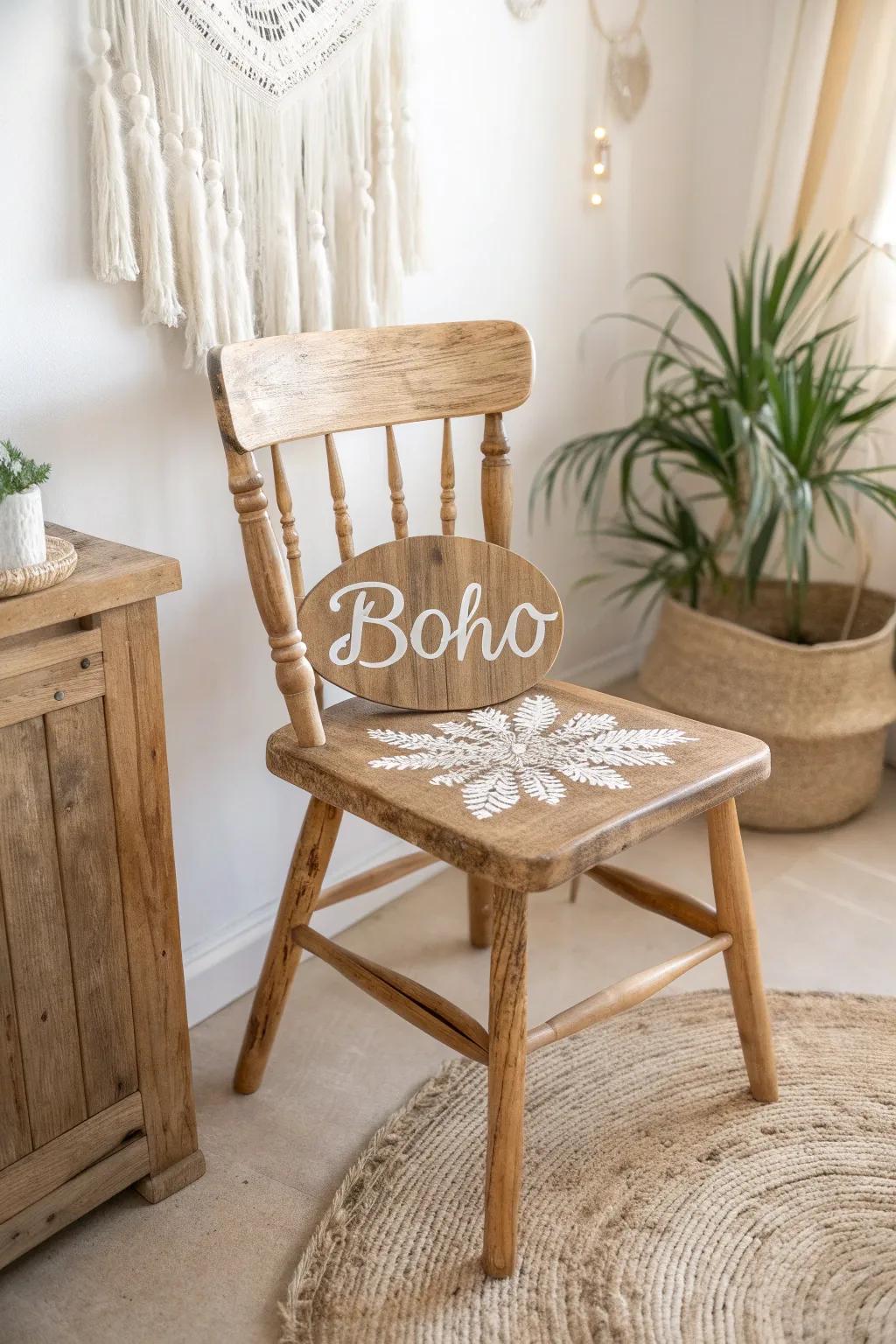 Transform an upcycled chair into a personalized masterpiece with stenciled initials. A touch of love for your special ones!
