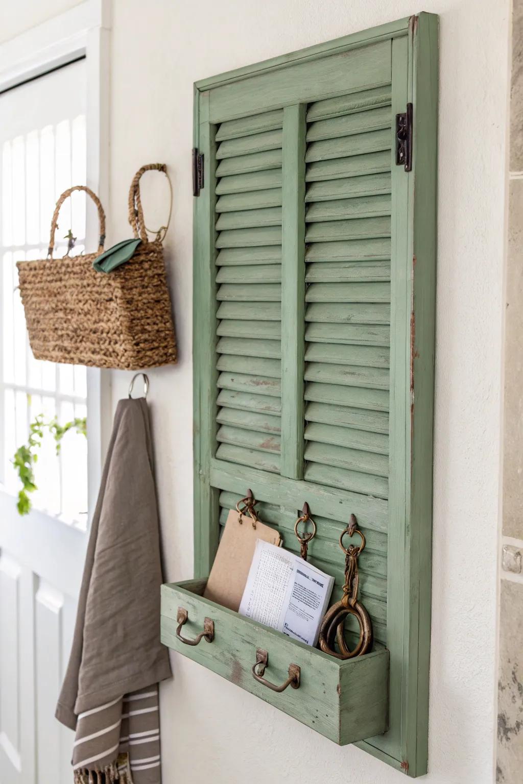 Transform old shutters into chic, functional art for your entryway.
