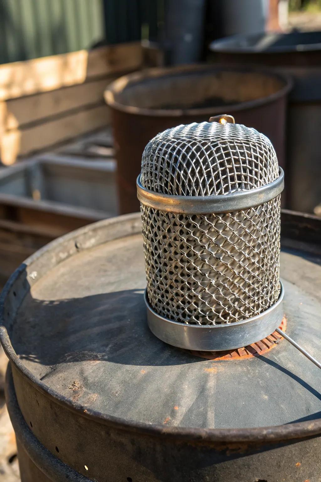 Craftsmanship meets safety: A beautifully crafted spark arrester for your burn barrel.