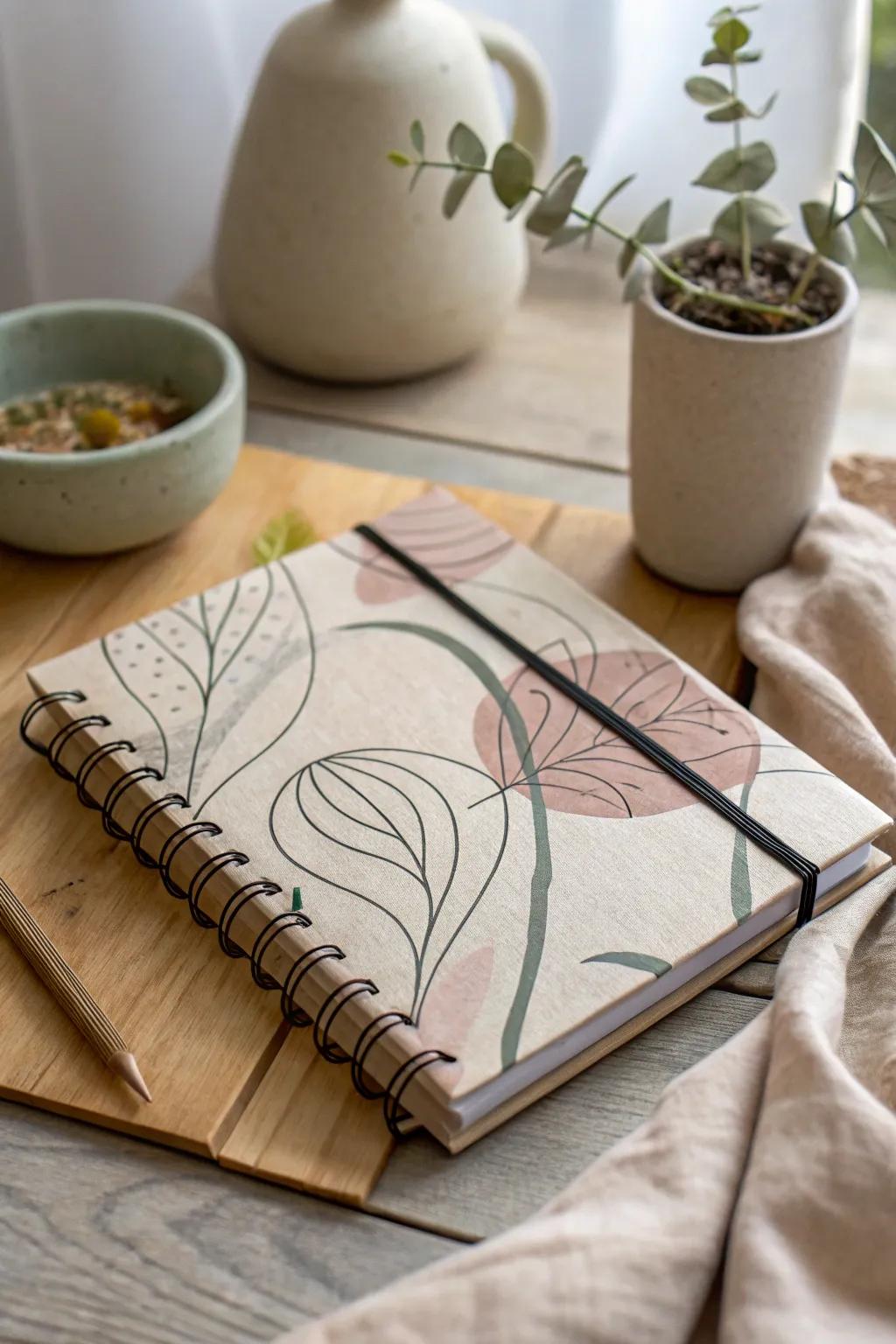 Unleash your creativity with abstract doodles on a minimalist notebook cover. Perfect harmony of simplicity and artistic flair.