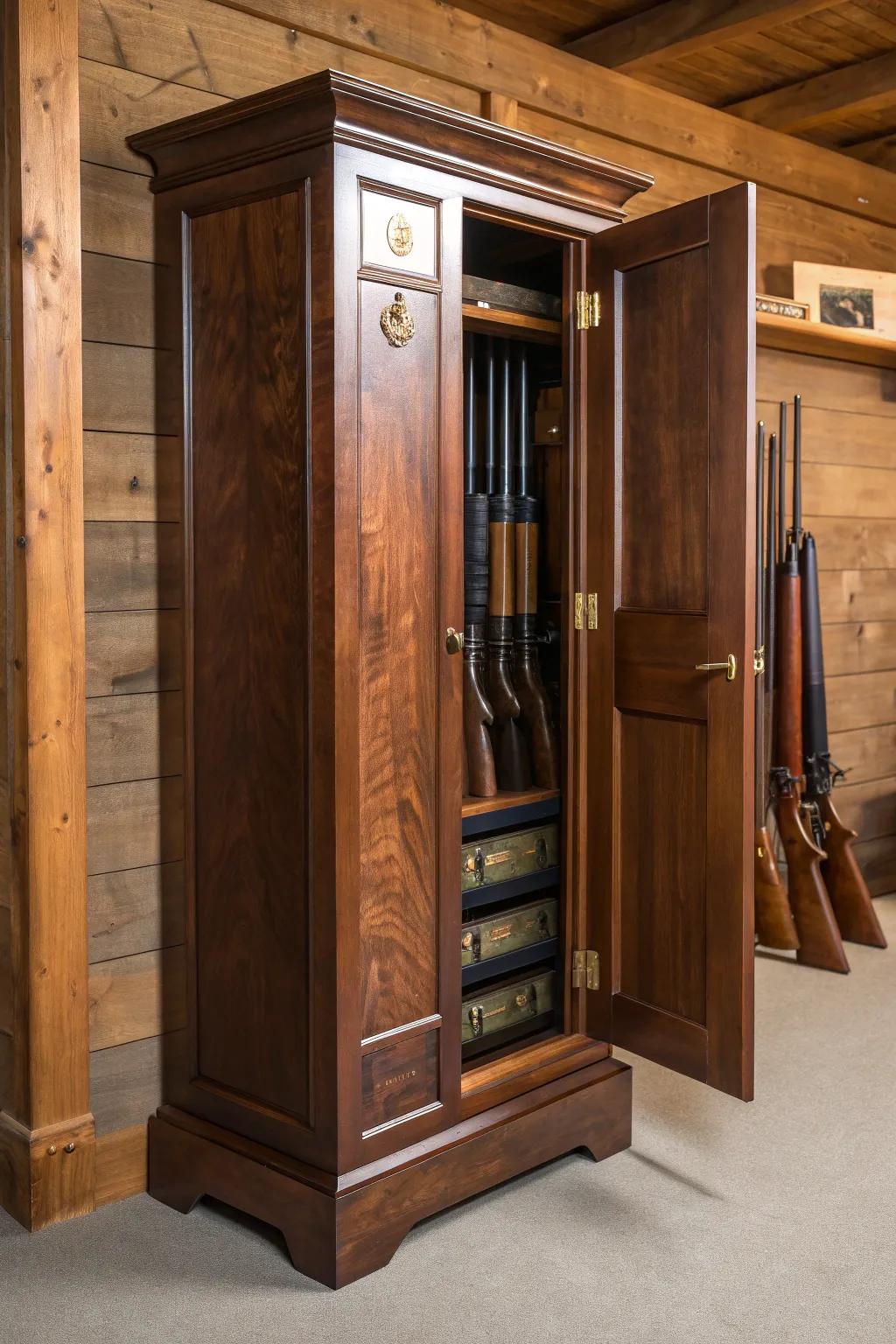 Maximize your space with this beautifully crafted compact ammo cabinet—where elegance meets functionality.