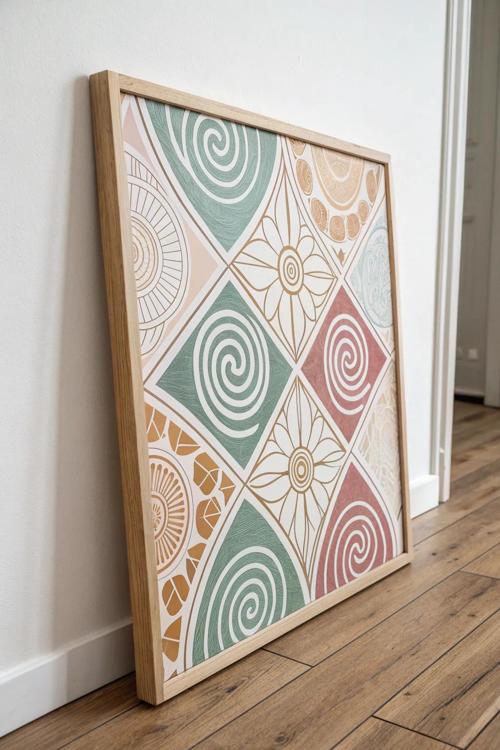 Elevate your space with a canvas that dances between geometry and whimsy—perfect for the minimalist with a boho soul.
