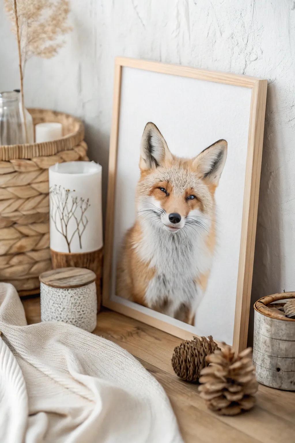 Bring a touch of whimsy to your space with this charming fox portrait—perfect for a Scandinavian-inspired home.