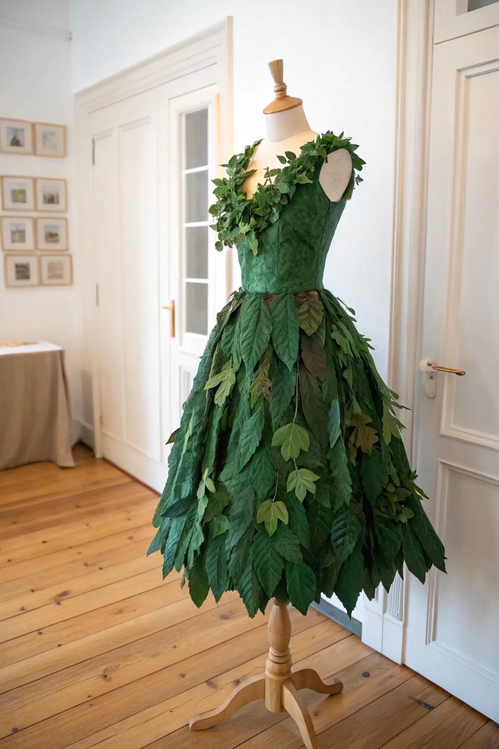 Embrace your inner nature spirit with this exquisite leaf-adorned costume, perfect for garden gatherings!