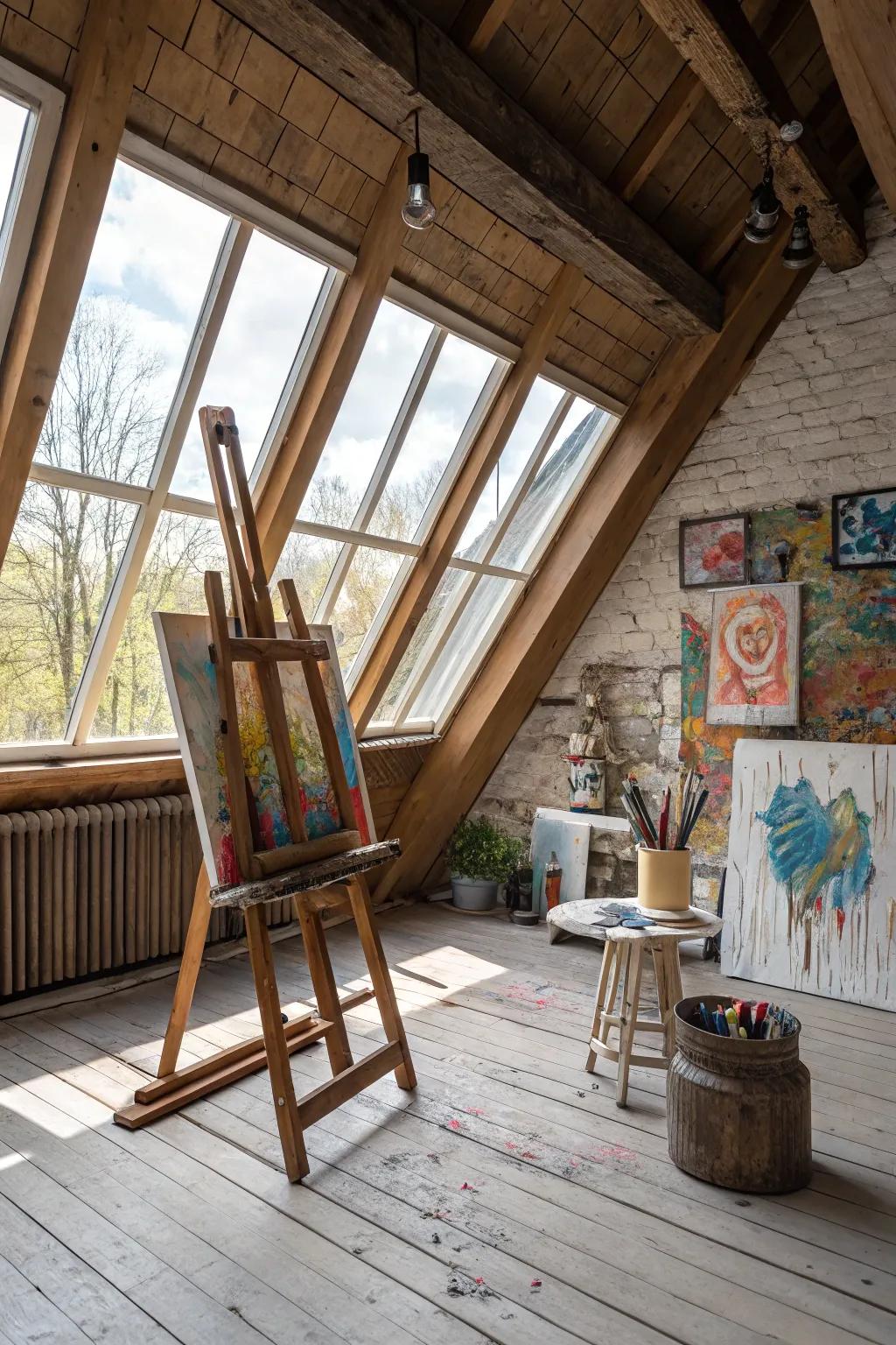 Transform your attic into a luminous art sanctuary and let inspiration find you.