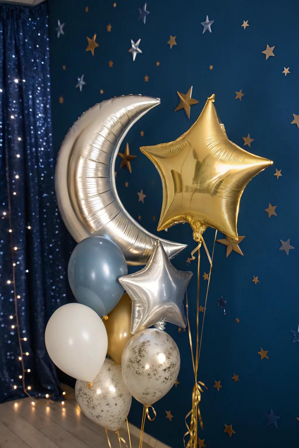 A moon and stars theme creates a dreamy atmosphere.