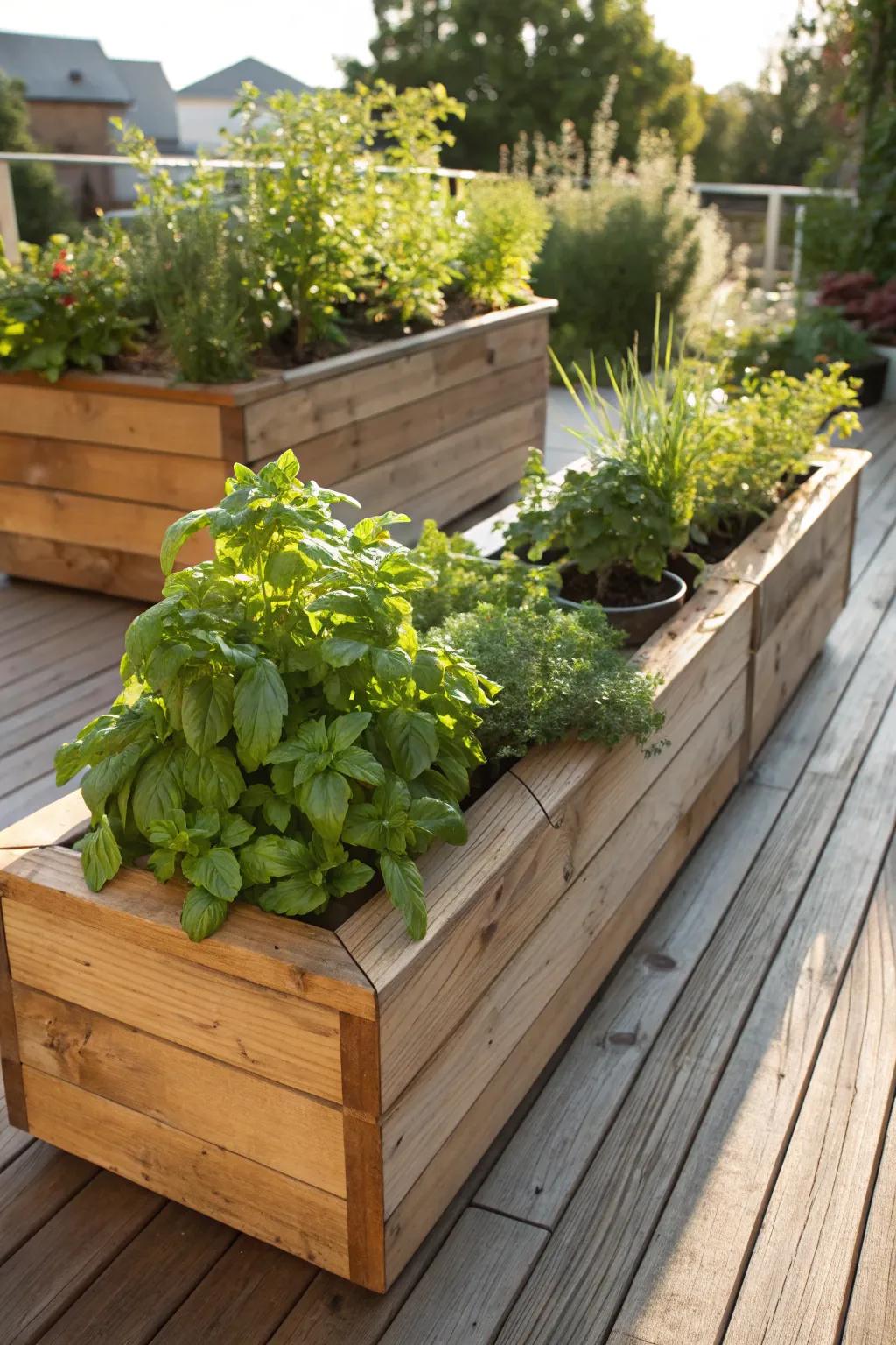 Craft your oasis: Elevate your deck with built-in planters for a touch of natural elegance.