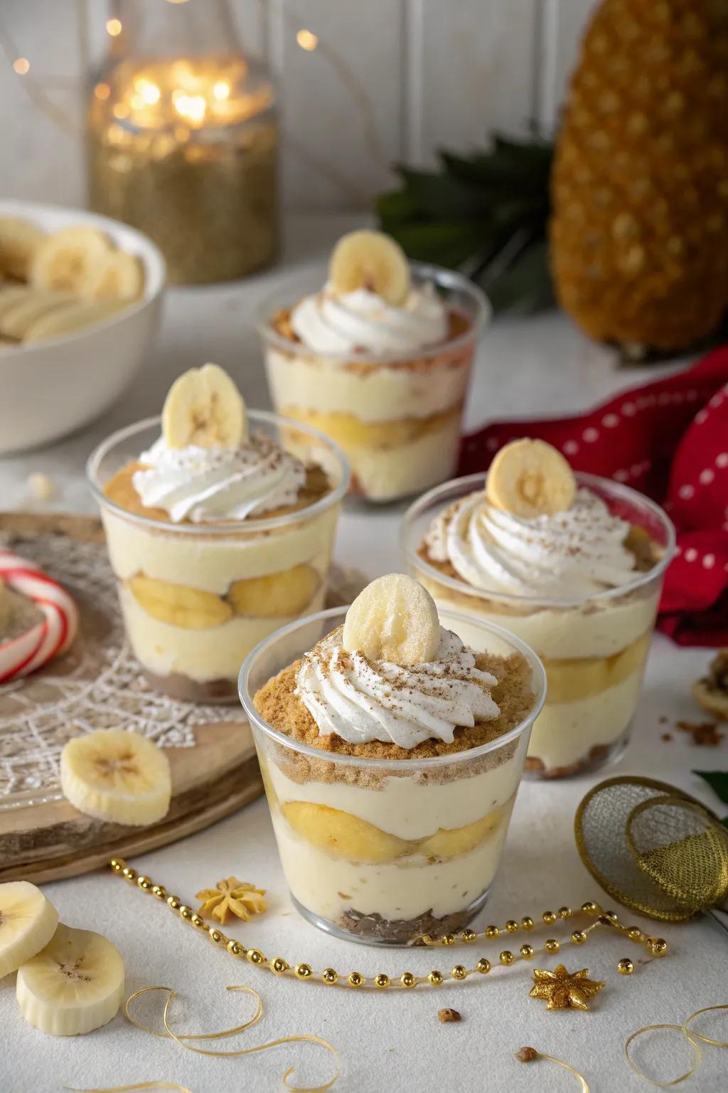 Miniature banana pudding cups perfect for a party.