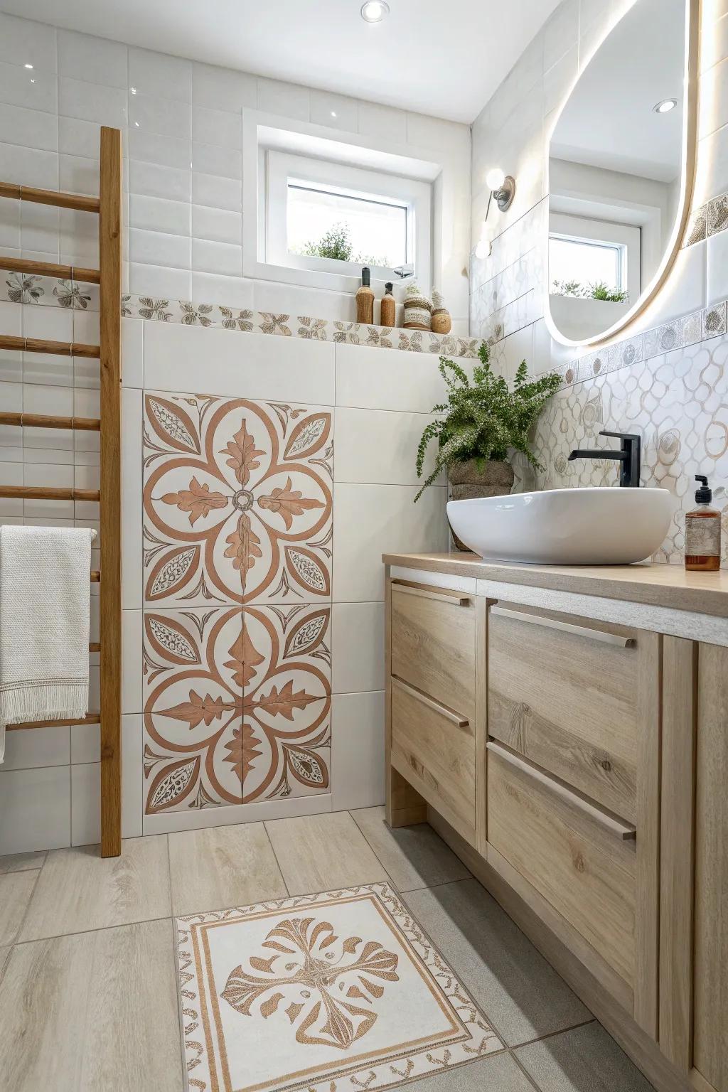 Elevate your bathroom with a touch of artistry and practicality through stunning tile designs.
