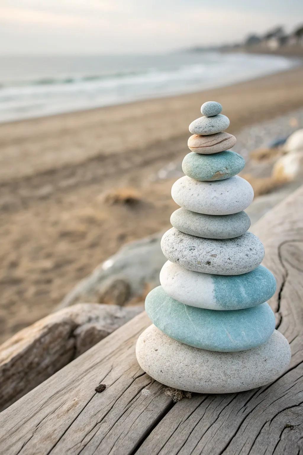 Discover the serene beauty of beach pebble lighthouses - a minimalist masterpiece for your coastal decor.
