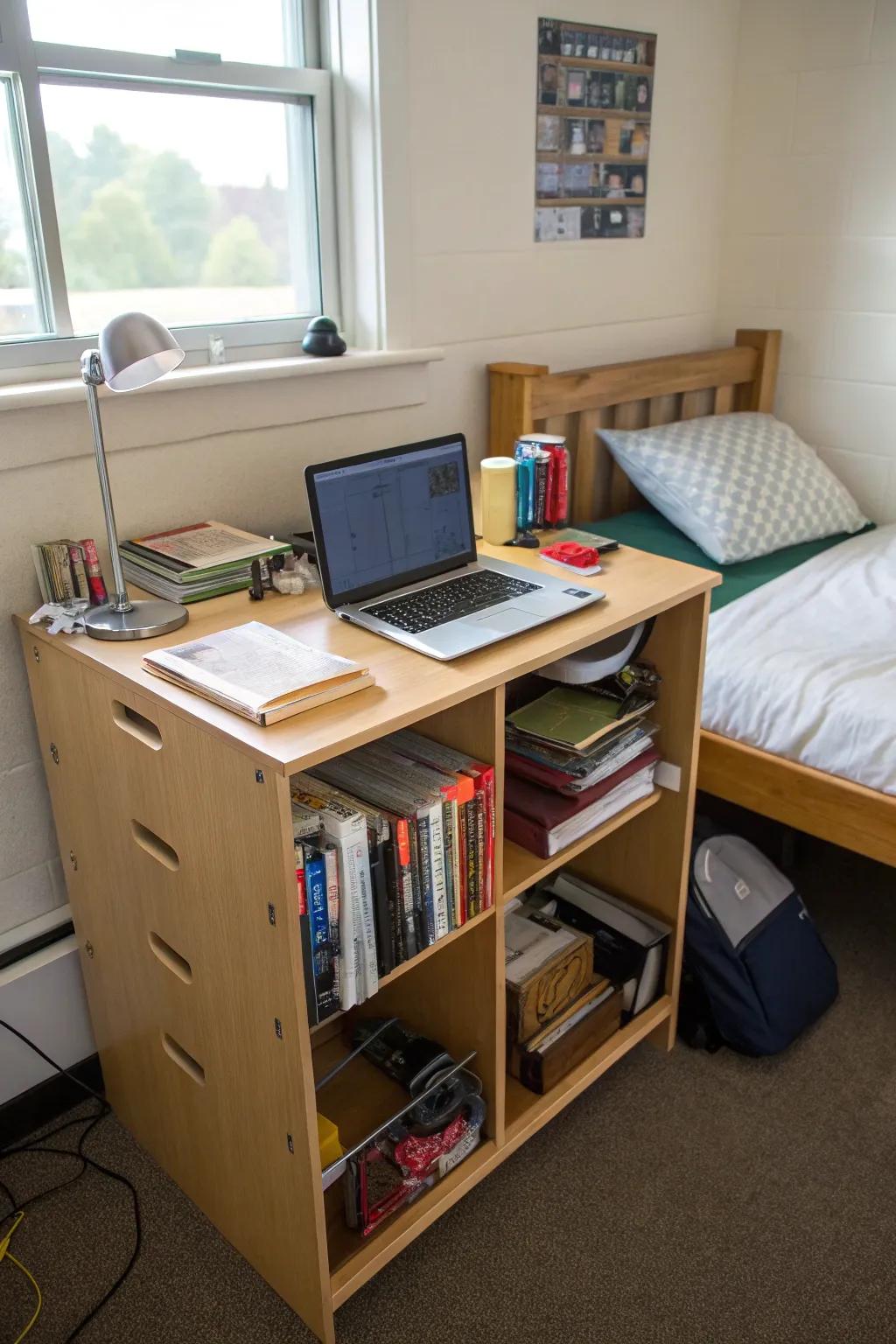 Compact desks save space while remaining functional.
