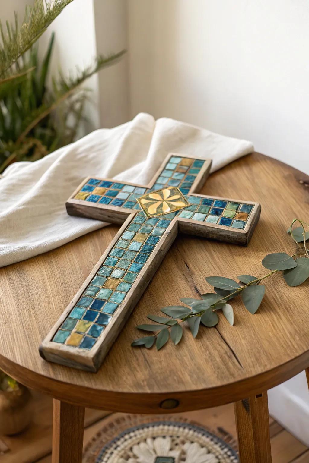 Discover the beauty of faith and creativity with this stunning mosaic cross craft.