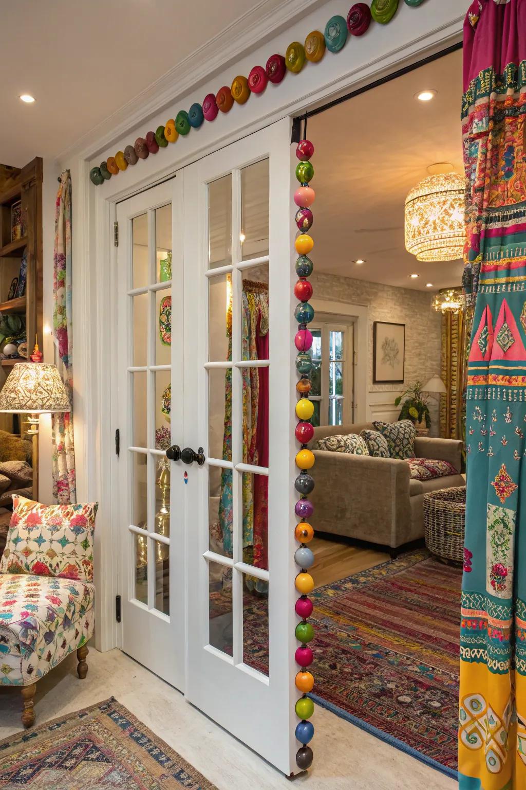 Colorful ceramic pulls add a playful touch to bifold doors.