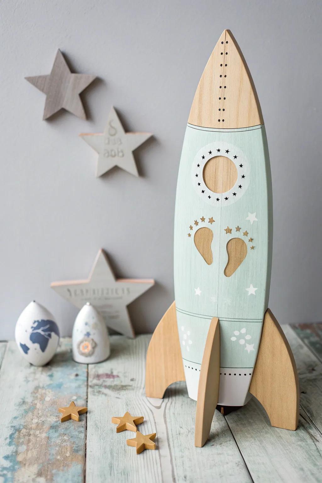 Launch your child's creativity with this charming footprint rocket art!