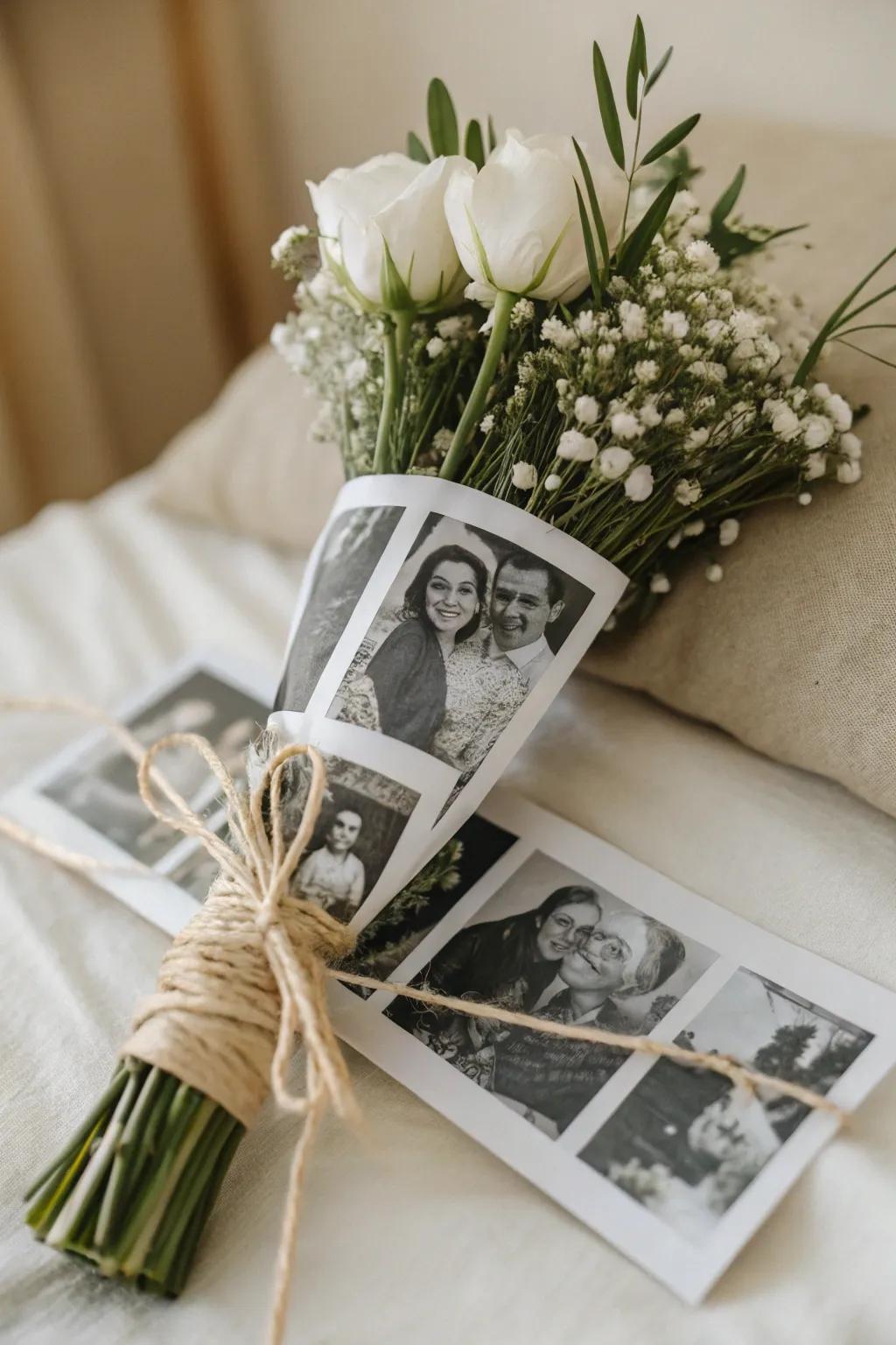 Wrap your memories: A bouquet wrapped in cherished moments.