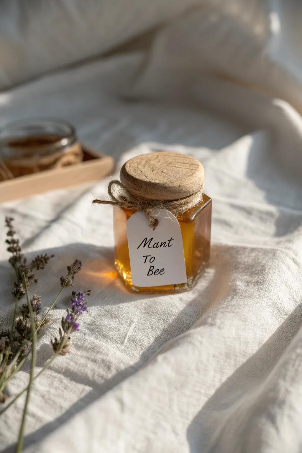 Sweet and simple: Mini honey jars with a charming note are the perfect bridal shower favor.