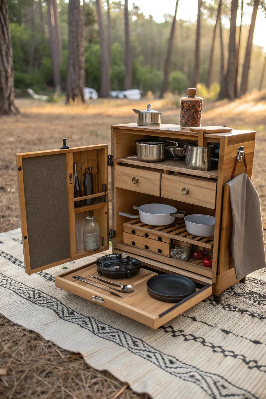 Elevate your camping experience with a stylish folding camp kitchen that blends functionality and beauty.