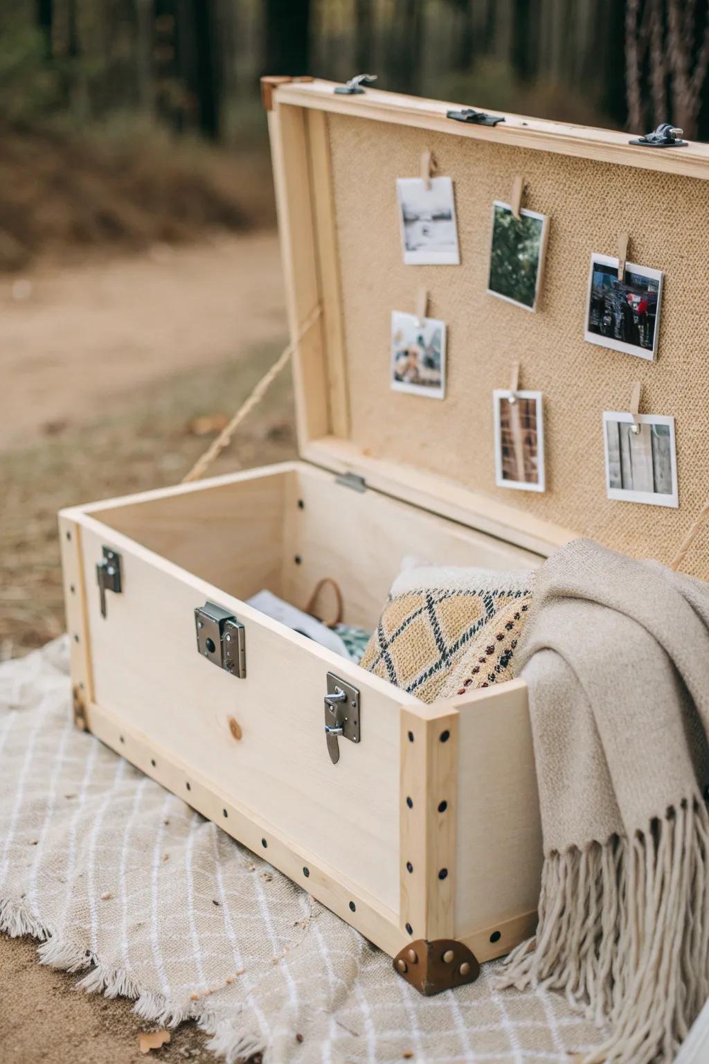 Transform your camp trunk into a cherished memory keeper with a simple cork board installation.