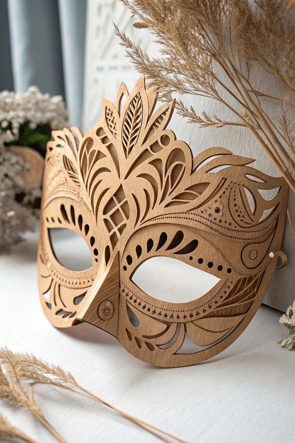 Unveil your creativity with a touch of minimalist elegance in cardboard mask art.