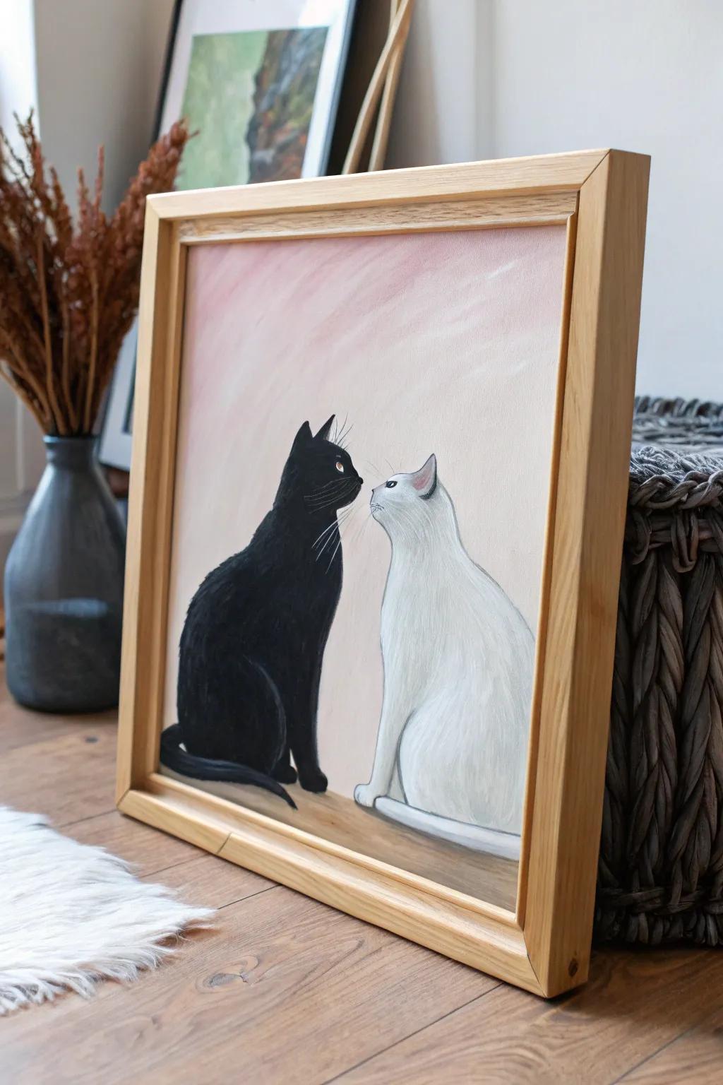Celebrate the beauty of companionship with this minimalist cat duo painting.