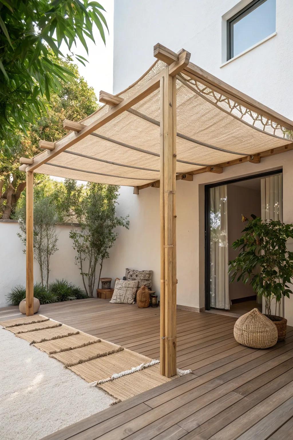 Elevate your catio with a chic boho awning for the perfect blend of style and shade.