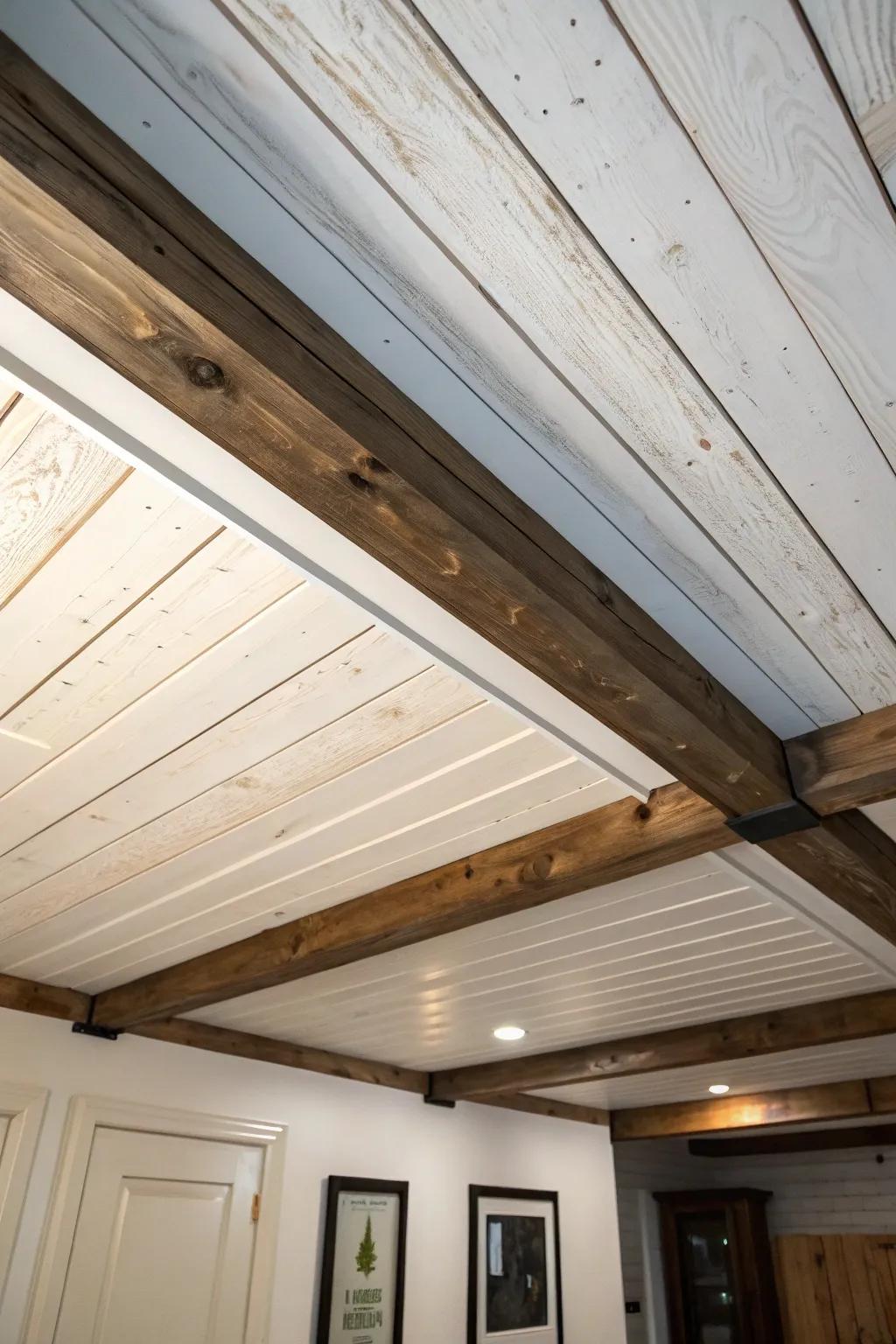 Transform your basement with the rustic elegance of a DIY shiplap ceiling.