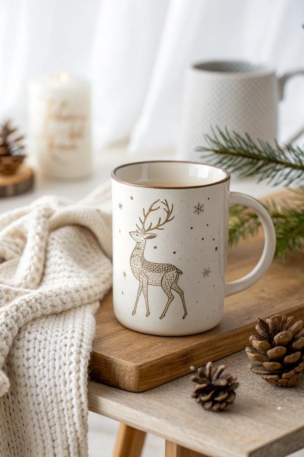 Sip in style with this charming reindeer mug, perfect for adding a touch of festive cheer to your cozy moments.