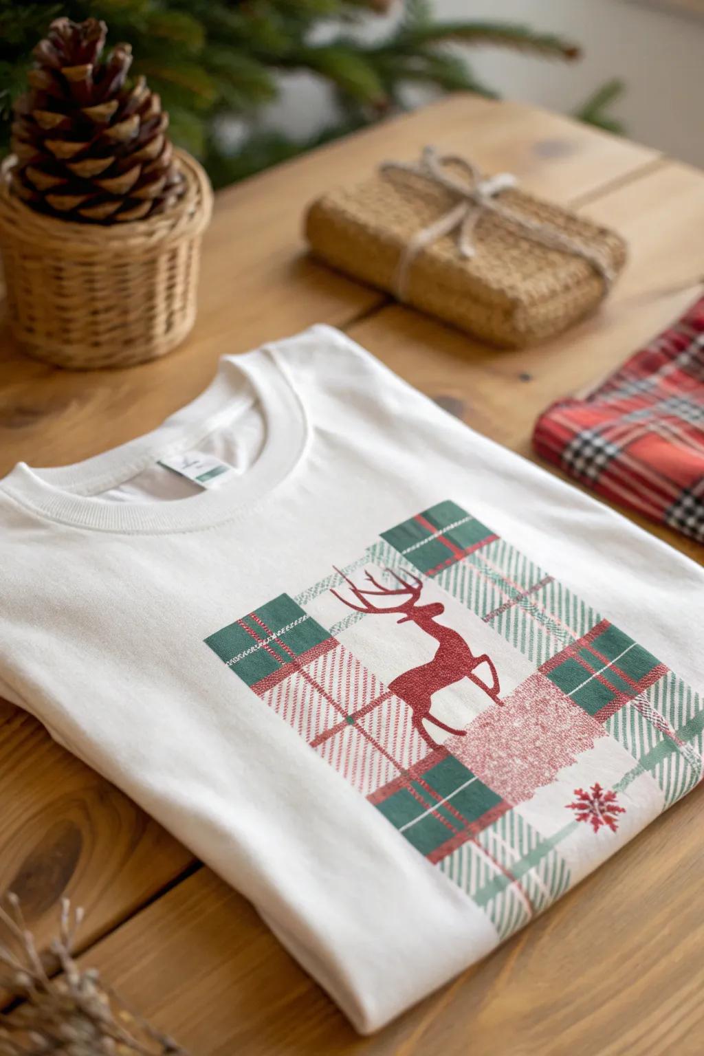 Embrace cozy elegance with this plaid and reindeer design—perfect for a minimalist Christmas look.