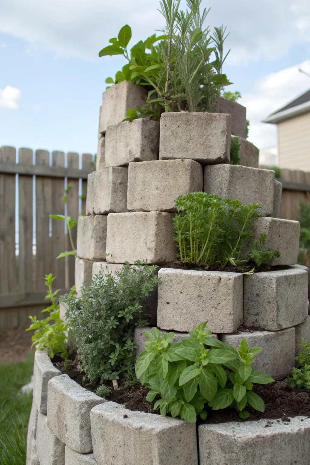Transform your backyard with a stunning cinder block herb spiral, where nature meets craftsmanship.