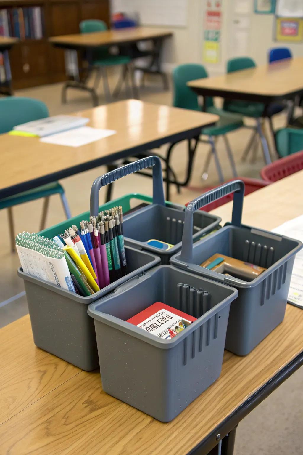 Caddies with handles for easy mobility in the classroom