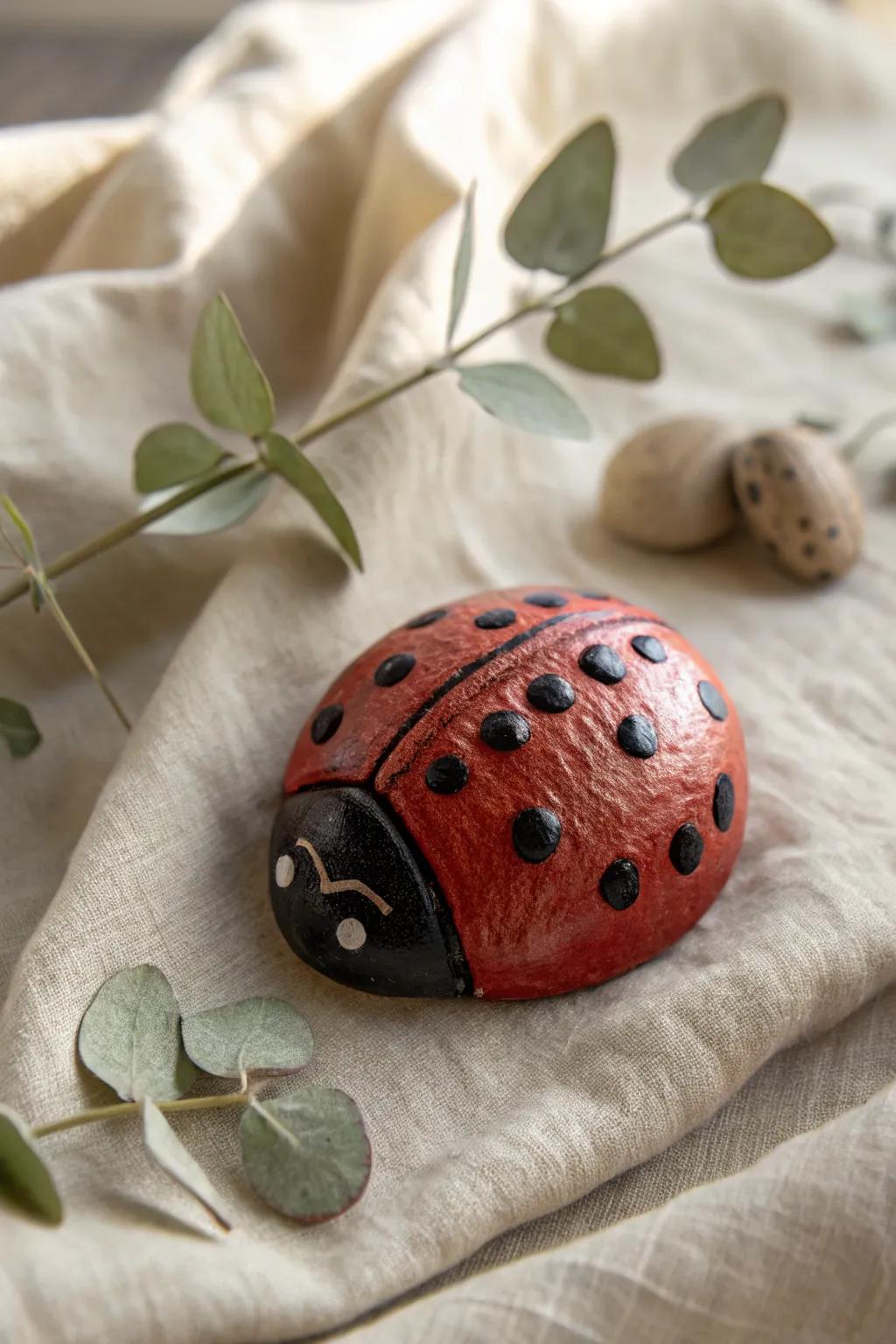 Crafting nature's wonders: A delicate clay ladybird ready to inspire young creators.