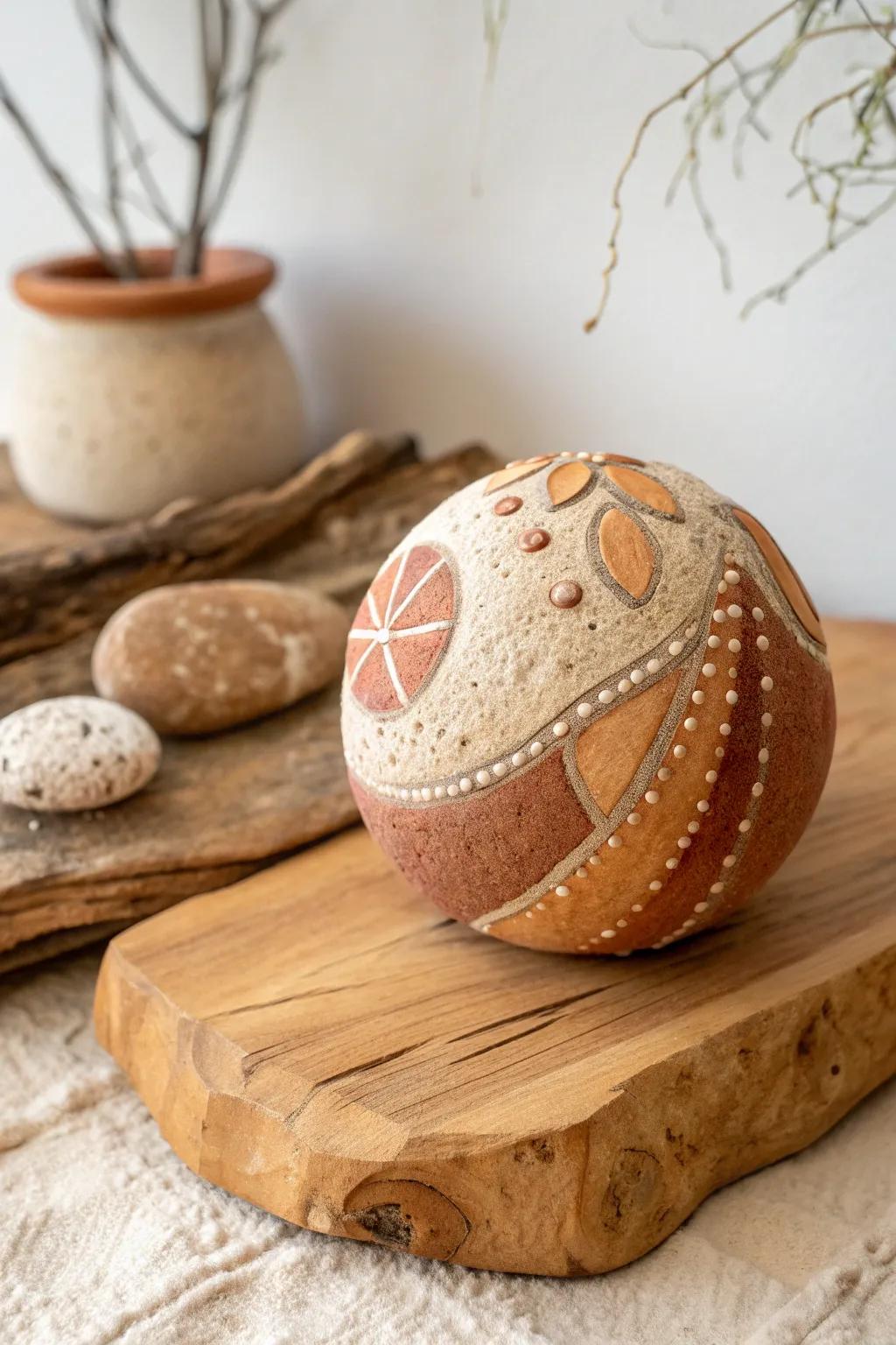 Embrace the raw beauty of nature with this handcrafted clay sphere, where rustic textures meet minimalist elegance.