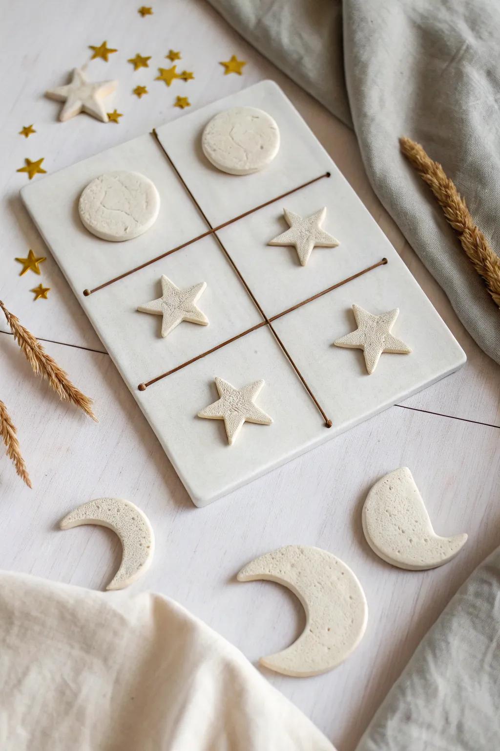 Bring a touch of celestial wonder into your home with this handcrafted clay tic tac toe board. #CelestialDreams #MinimalistBeauty