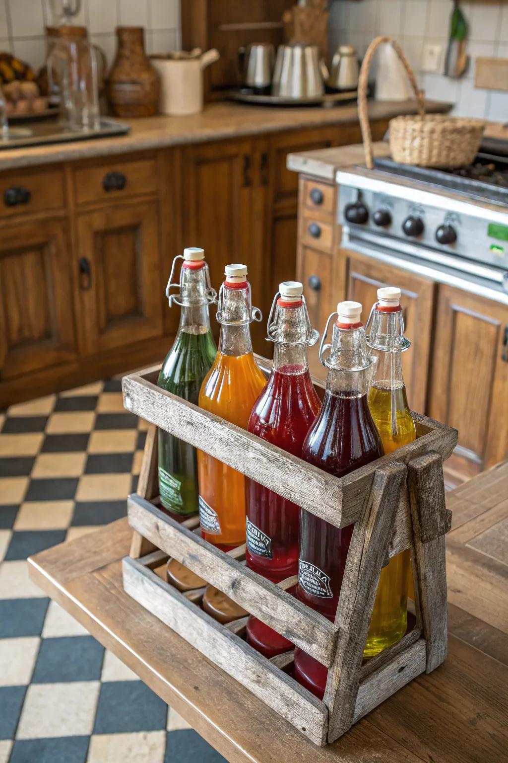Vintage glass bottles offer a charming, nostalgic look.