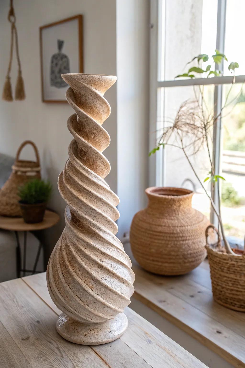 Discover the art of coil pottery with this stunning sculptural masterpiece, perfect for adding a touch of elegance and creativity to your home.