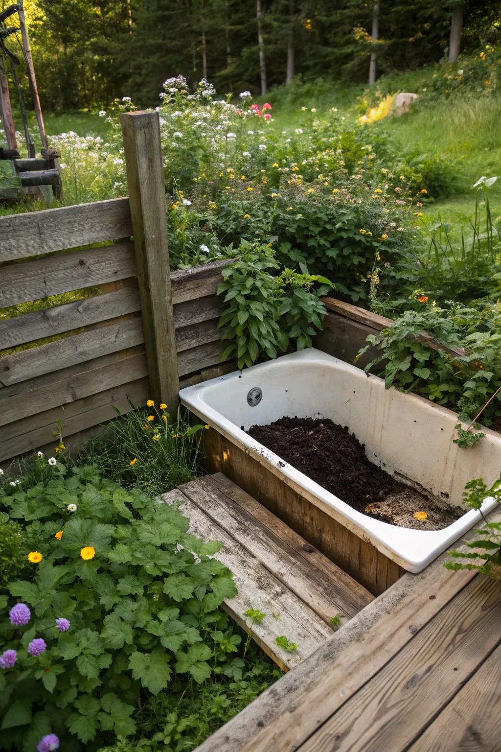 Embrace sustainable beauty with this minimalist in-ground composting solution for a serene garden.