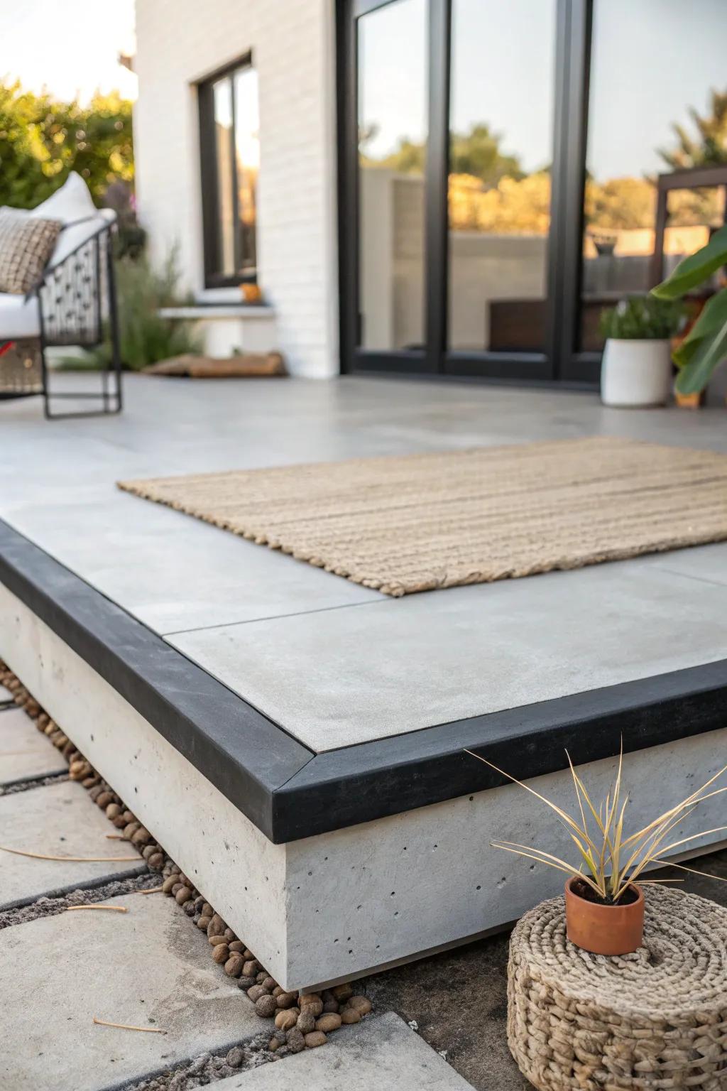 Elevate your outdoor space with the elegance of a bordered concrete design. A perfect blend of minimalism and Boho charm.