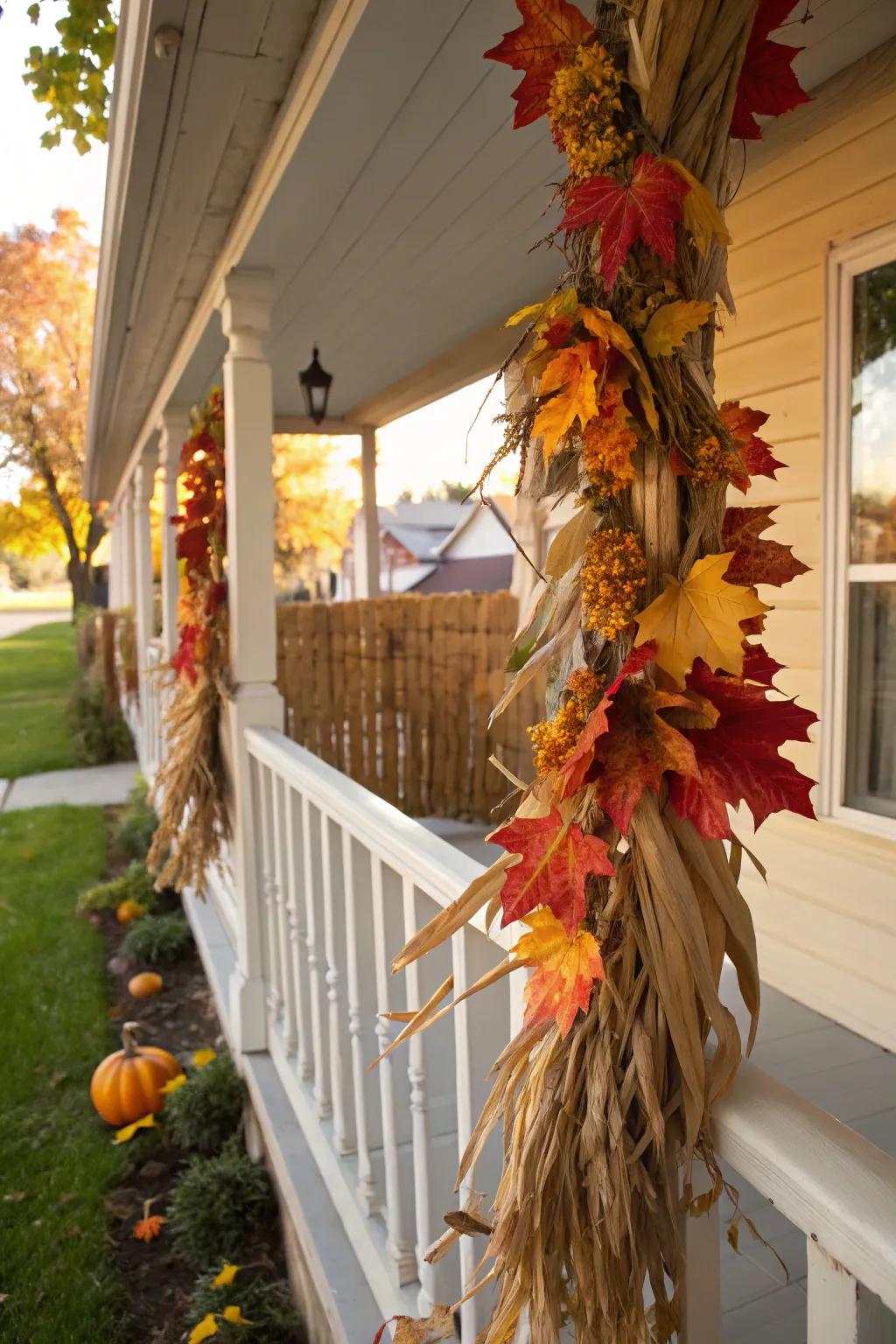 A corn stalk garland adds festive flair to your decor.