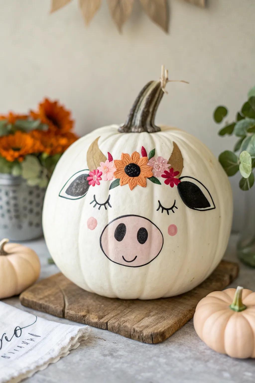 Unleash your creativity with these charming cow pumpkin expressions!