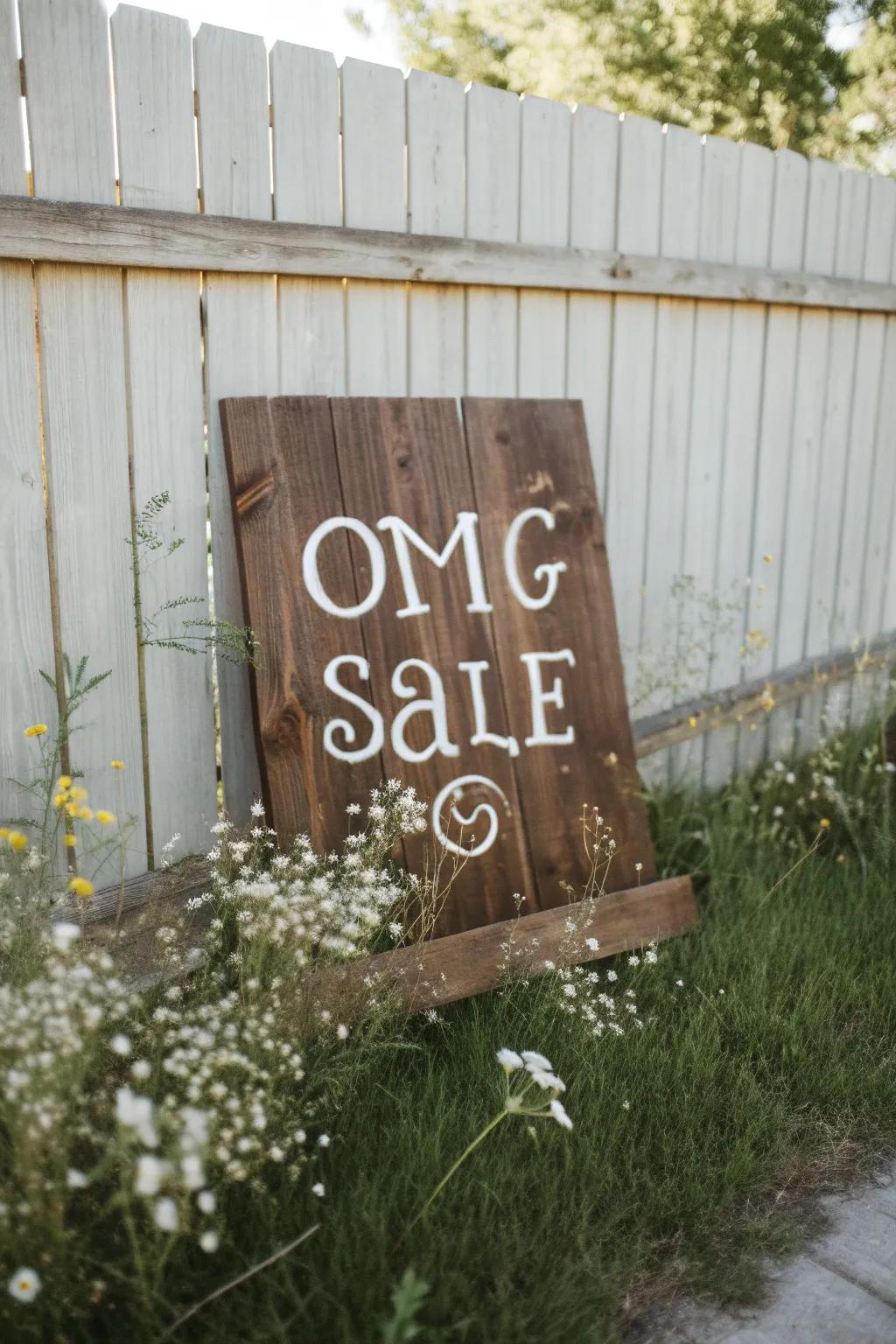 Turn heads with a charmingly crafted yard sale sign that combines simplicity with a playful spirit.