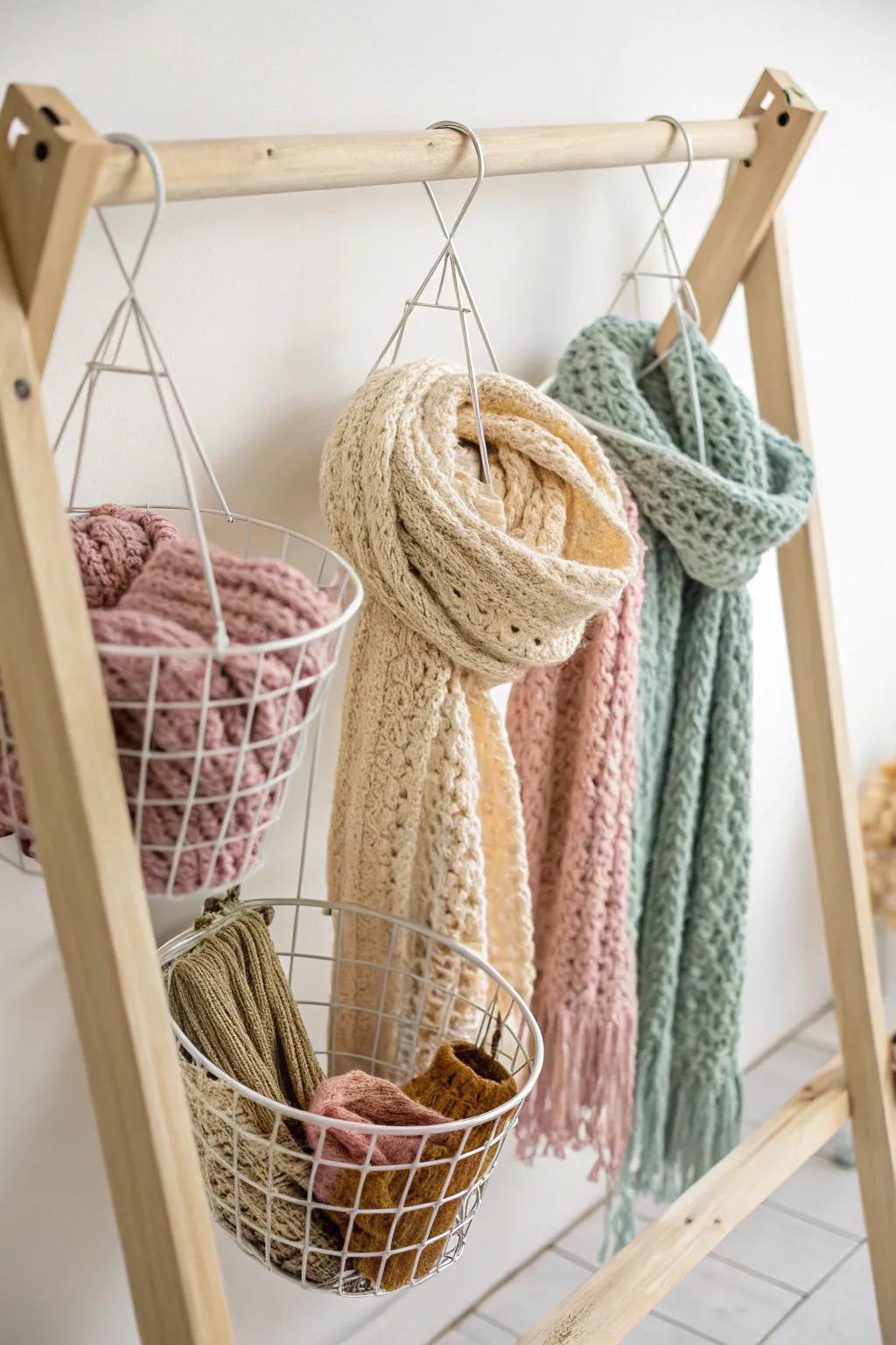 Elevate your craft fair display with charming wire baskets showcasing your delicate crochet creations.